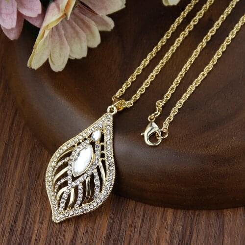Sunspicems Fashion Crystal Pendant Necklace For Women Full Rhinestone Bohemia Gold Color Wedding Jewelry Morocco Bride Bijoux