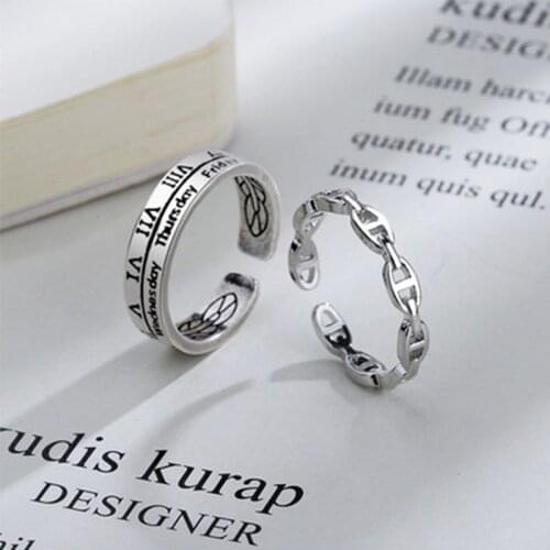 VENTFILLE 925 Sterling Silver ring for Women Roman Numeral Opening Adjustable Ring Retro Simple Fashion Jewelry