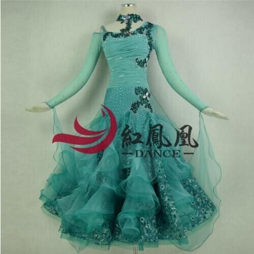 Women Standard Ballroom Dresses Girls Long Sleeve Lycra Stretchy Dancing Costume Adult Waltz Ballroom Competition Dance Dress