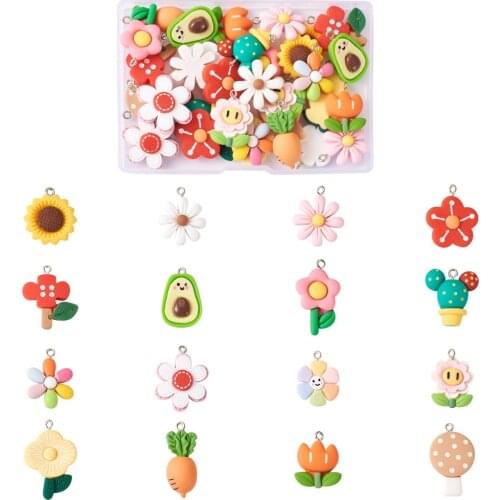 1Set Daisy Flower Resin Pendants Charms with Screw Eye Pin Peg Bails For DIY Bracelet Necklace Earring Jewelry Accessories