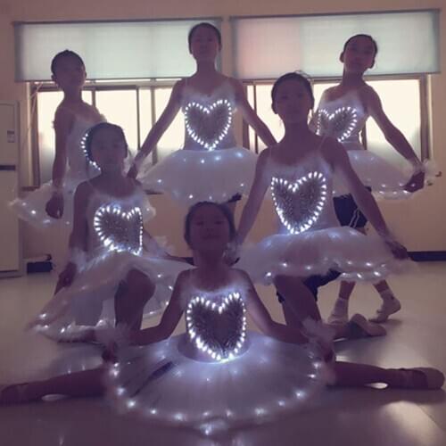 2020 Girls' Professional Ballet Dress Dance Dress Dancewear with LED Display Swan Lake White swan Ballet dance skirt for Kid