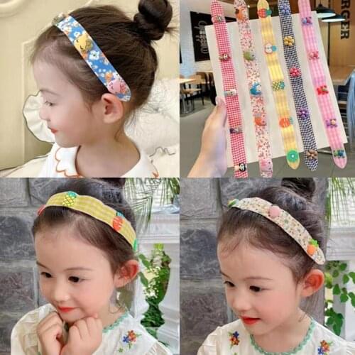 2021 Children Cute Cartoon Flower Fruit Bangs Stick Velcro Hairbands Baby Girls Lovely Easy Soft Headbands Kids Hair Accessories