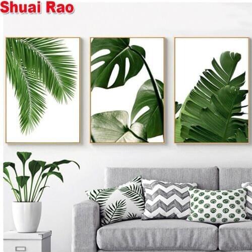 3 piece Green Tropical Leaves Diy 5d Diamond Painting 3d Plant Pattern Diamond Embroidery round Diamond set home decor