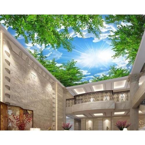 Beibehang Custom mural 3d wallpaperforest blue sky and white clouds suspended ceiling background wall decorative painting обои