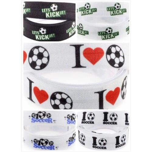 5/8"16mm Love Soccer Series "Lets Kick it" Printed Fold Over Elastic Ribbon Sports Favor Hair Band Making 50yards/roll
