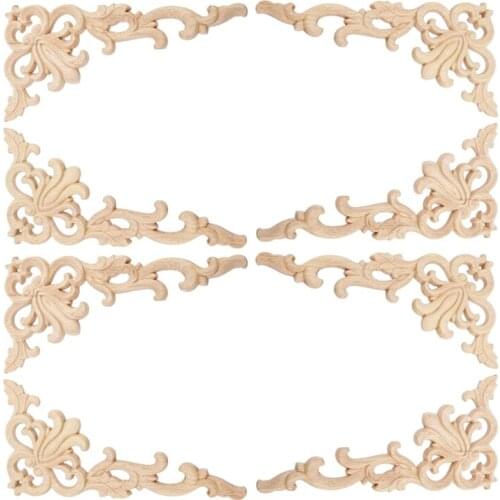 8Pcs Wood Carved Corner Onlay Mouldings Applique Right+Left(Each 1Pcs) European Style Door Decoration Unpainted