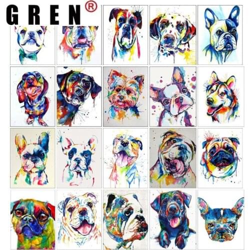 GREN Diamond Embroidery Home Decor 5D DIY Diamond Painting Cross Stitch Embroidery Mosaic Kit "Colorful Animals Dog" Needlework