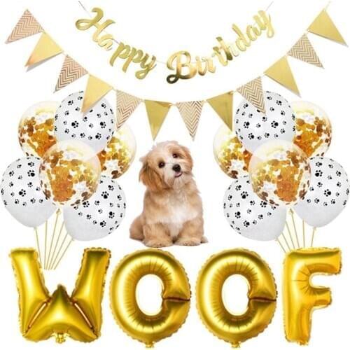 Pet Dog Happy Birthday Banner Flag WOOF Letters Balloon Pet Dog Paw Printed Latex Balloons Animal Theme Party Decor Supplies