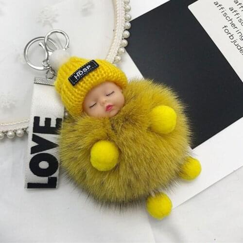 Bag Pendant Sleeping Doll Keychain Fur Ball Plush KeyChain Keyring Women Handbag Car Key Holder Bag Pendant Toys for Kids Gift