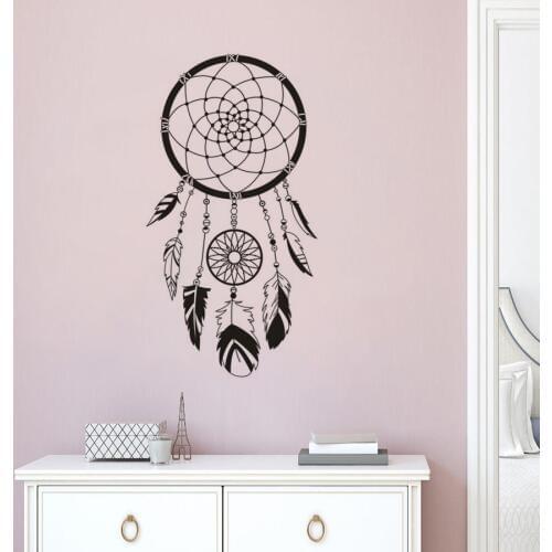 Home Bedroom Decoration Dream Catcher Pattern Vinyl Wall Art Sticker Boho Style Dreamcatcher With Feather Wall Decal Gift AZ485