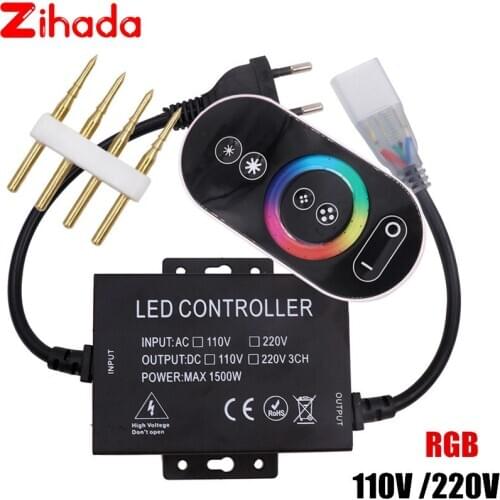 EU 220V 1500W Dimmer Controller With Touch Remote For 5050 2835 RGB LED Strip Neon Light US 110V