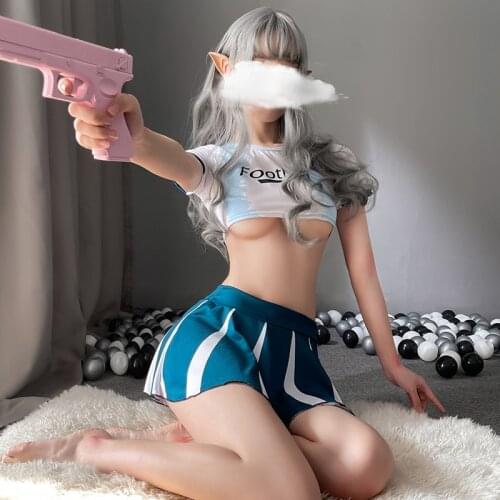 Couple Sex Fantasy Role Play Schoolgirl Costume Sexy Cheerleading Football Baby Cosplay Sets Pleated Mini Skirt Women Uniform