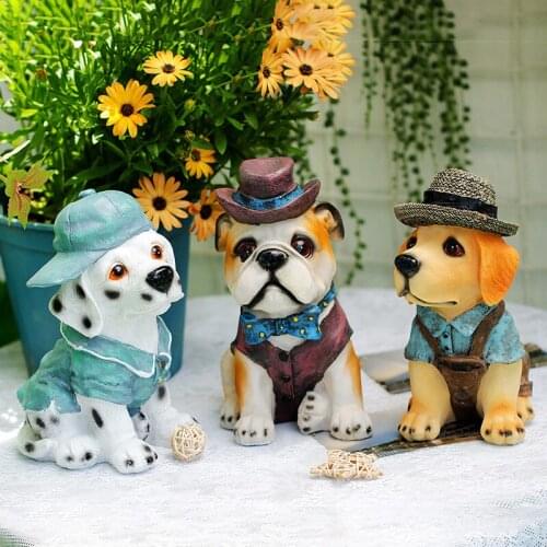 WU CHEN LONG Bulldog Dalmatian Ennly Art Sculpture Spotty Dog Statue Resin Crafts European Animal Figurine Home Decoration R5326