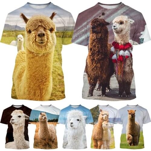 Cute Animal Alpaca 3D Printing Mens Summer T-shirt Fashion Casual Round Neck Harajuku Short Sleeve Tops