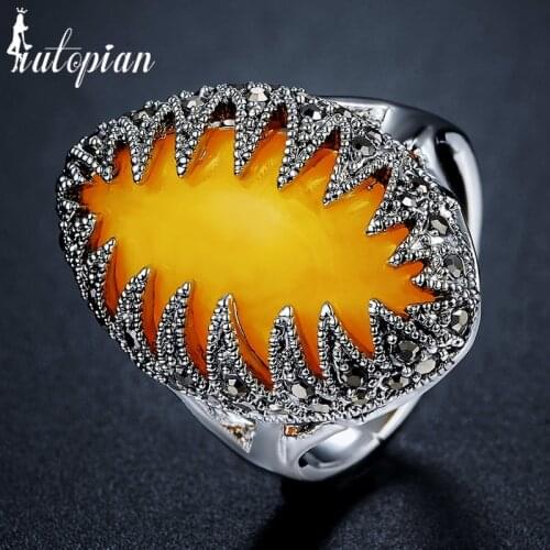 Iutopian Brand 2017 New Arrival Retro Vintage Ring with Yellow Resin for Party Jewelry #RB3566