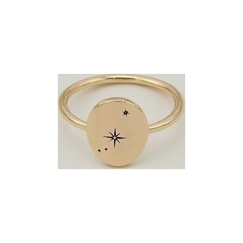 Dainty Gold Plated Zodia ARIES Oval Ring Engraved Ring For Women Gift
