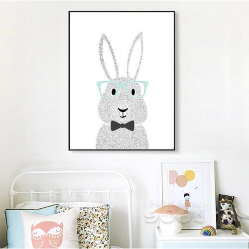 Cartoon Rabbit Canvas Art Print Painting Poster, Wall Picture for Children Room Decoration, Wall Decor CM017