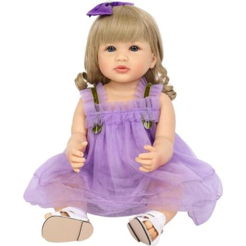 22 Inches Reborn Baby Doll 55CM silicone Full Body Realistic Princess Doll In Purple Lace Skirt Baby Toys For Girl Birthday Gift