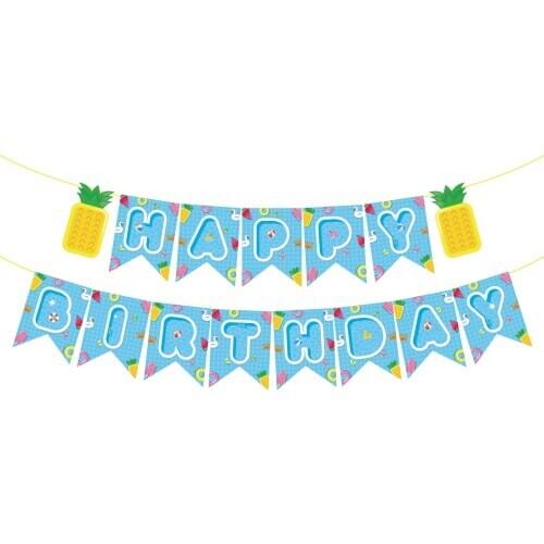 Happy Birthday Party Banners Summer Swimming Pool Theme Party Decorations Watermelon Pineapple Baby Shower Party Favors
