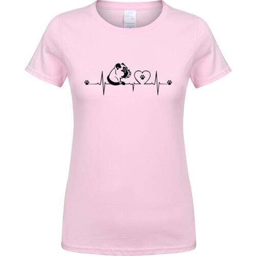 Summer Fashion Women Heartbeat of Boxer Dog T Shirt Girls Tops Cotton Fashion Short Sleeve Cute Animal T-shirt Tees Woman OZ-024