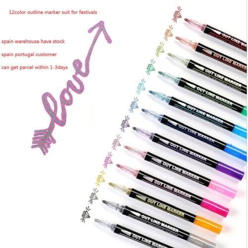 Outline Metallic art supplies sketching marker for school scrapbooking para lettering Marcadores brush pen markers manga colores