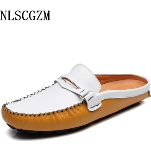 Half Shoes for Men Slippers Men Summer 2021 Mules Slippers for Men Casual Men Slippers Leather Designer Shoes Zapatos De Hombre
