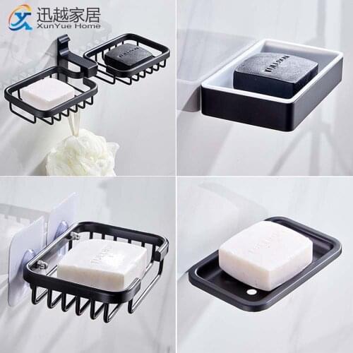 Wall Soap Sponge Dish Black Creative Rack Drain Storage Holder Hollow Type Suction Box Bathroom Accessories 00SD0101