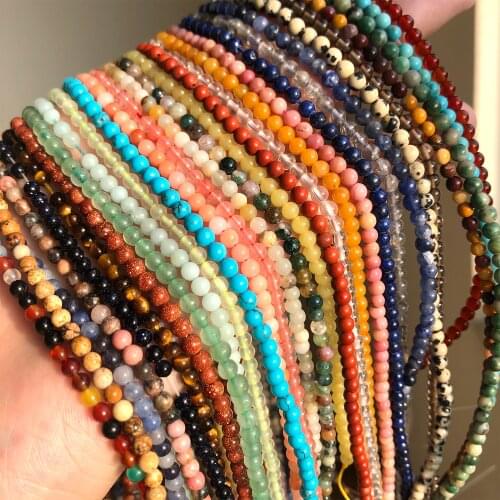 Natural Sunstone Labradorite Jaspers Agates Lapis lazuli Amazonite Opal Stone Beads For DIY Jewelry Making Bracelet 15inch 2 3mm