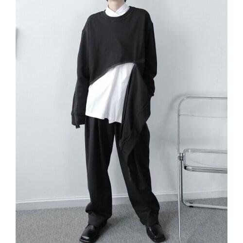 2021 New Mens Pullover Irregular Loose Zipper Hoodie Male Women Japan Streetwear Dark Black Style Hip Hop Sweatshirt