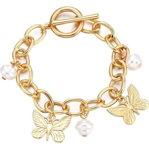 ORNAPEADIA Fashionable OL Butterfly Pearl Pendant Chain OT Buckle Bracelet for Women Simple High Sense All-match Bracelet