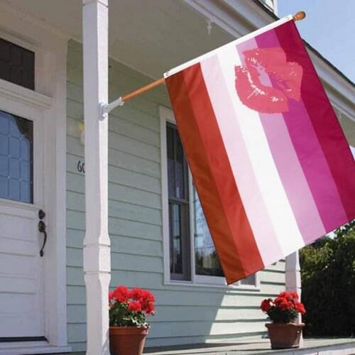 3x5ft Kiss Lesbian Pride Flag LGBT Lipstick Les Rainbow Banner Lip Print Lesbian Banner Garden Decoration