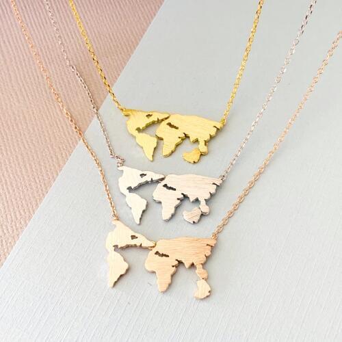 Stainless Steel World Map Pendants Necklaces For Women Nautical Jewelry collier femme 2019 Rose Gold Choker Friendship Gift bff