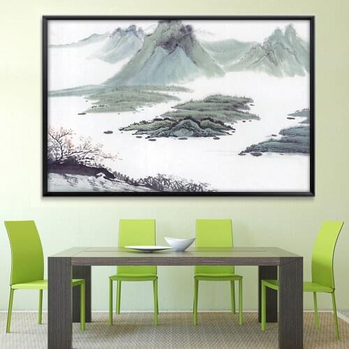 Nature Mountain Art Abstract Wall Art Chinese Painting Canvas Print Wall Pictures for Living Room Landscape Poster Home Decor