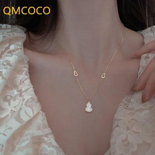 INS Style Simple Gourd Pendant Necklace Creative Design Trend Women Zircon Collarbone Chain Elegant Birthday Party Gifts