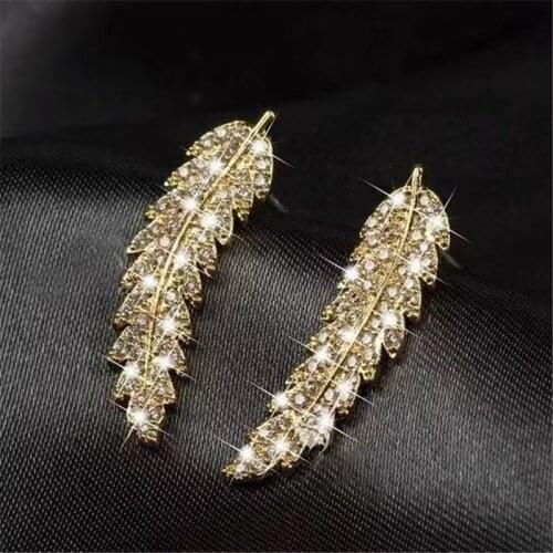 Unique Vintage Classical Leaf Earrings for Women Exquisite Crystal Alloy Stud Earrings Fashion Jewelry Accessories Whole Sale