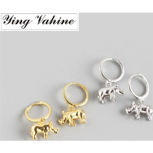 Ying Vahine 100% 925 Sterling Silver Animal Rhinoceros Pendant Stud Earrings for Women