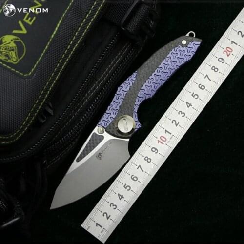 VENOM ARMOUR M390 blade Titanium CF Flipper folding knife outdoor camping hunting survival pocket kitchen fruit knives EDC tools