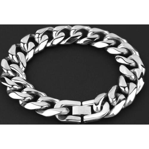 Hip hop Polished Mens Rock jewelry Bracelet Curb Cuban Link Chain 316L Stainless Steel Bracelet 15MM 20CM