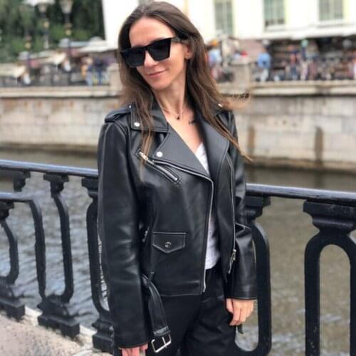 2021 Womens Fashion Spring Autumn Pu Leather Jacket Black Purple Long Sleeve Zipper Lapel Biker Coat Female Casual Slim Outwear