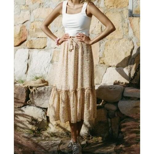 Happie Queens Hippie women floral print beach Bohemian skirt ladies High Elastic Waist A-Line rayon Boho Maxi Skirt