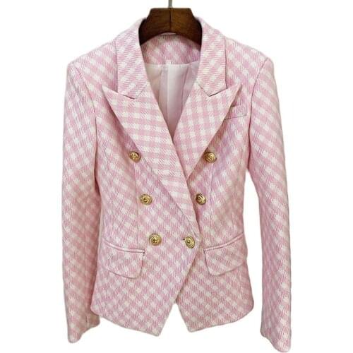 2021 Autumn New Arrival European American Style Top Quality Double Breasted Elegant Casual Plaid Jacket Blazer for Woman