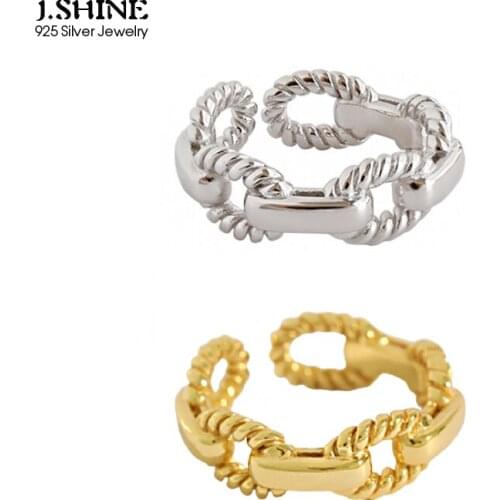 JShine Pure S925 Sterling Silver Ring INS Twist Chain Open Finger Rings for Women Men Link Chain Punk Silver 925 Jewelry