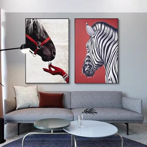 Animal Zebra Horse and Red Glove Ring Posters and Prints Canvas Paintings Wall Art Pictures for Living Room Decor (No Frame)