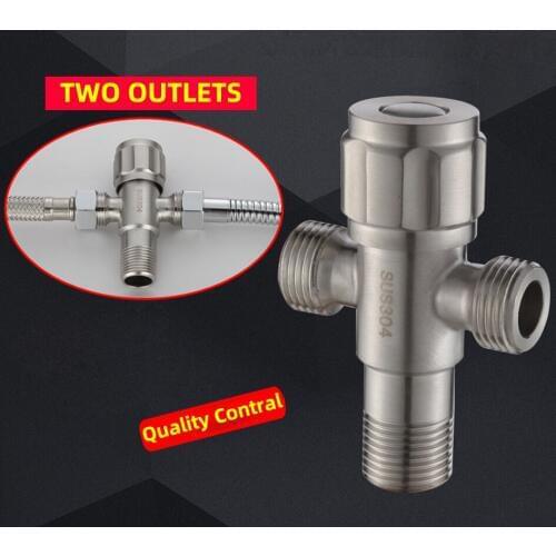 1 PC 304 Stainless Steel Angle Valve with Two Outlet for Faucet Multifunctional Double Outlet Triangle Valve Toilet Water Valve