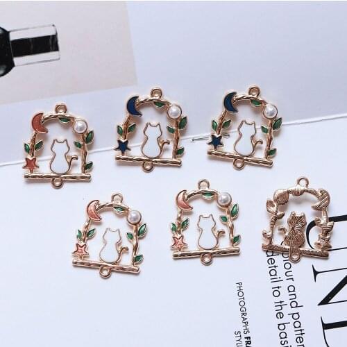 10pcs/Lot Moon Pearl Cat 22*27mm Diy Design for Jewelry Making Earring Bracelet or Necklace Handmade Enamel Charms