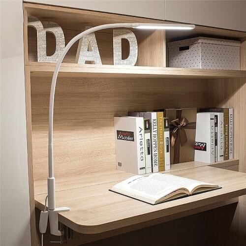 10W 3 Colors Dimming 64LED Eye Protection Long Arm Clip Table Lamp Office College Student Study Room Desk Light Black White