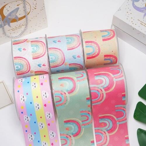10 Yards 3inch 75mm Rainbow Grosgrain Ribbon For Hair Bows DIY Crafts Handmade Accessories 54157
