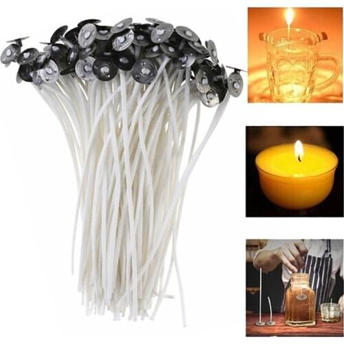 100Pcs Candle Wicks Cotton Core Waxed Wick With Sustainer For DIY Candle Making
