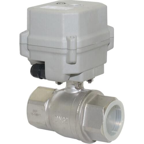 110-230VAC DN32-DN50 BSP/NPT 2 Way Motorized Ball Valve 1-1/4''-2'' SS304 Full Bore Electric Actuator Valve With Manual Override