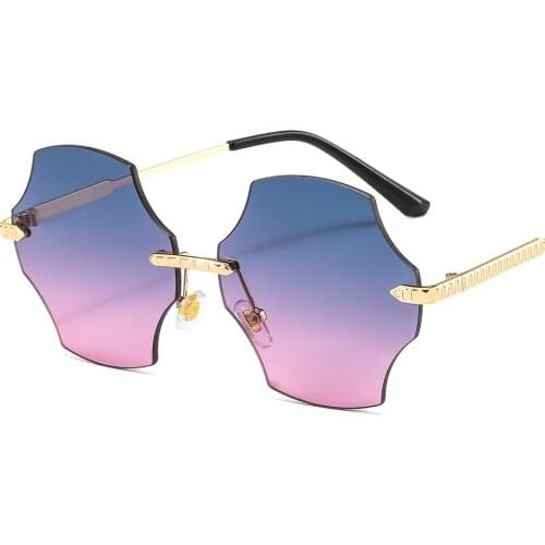 2021 Fashion rimless irregular eight-sided color sunglasses ladies retro luxury brand designer diamond cut lens sunglasses